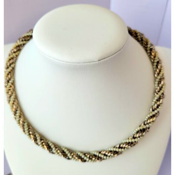 Sara Coventry Signed Vintage Necklace Gold Pearls Twist - Picture 1 of 7